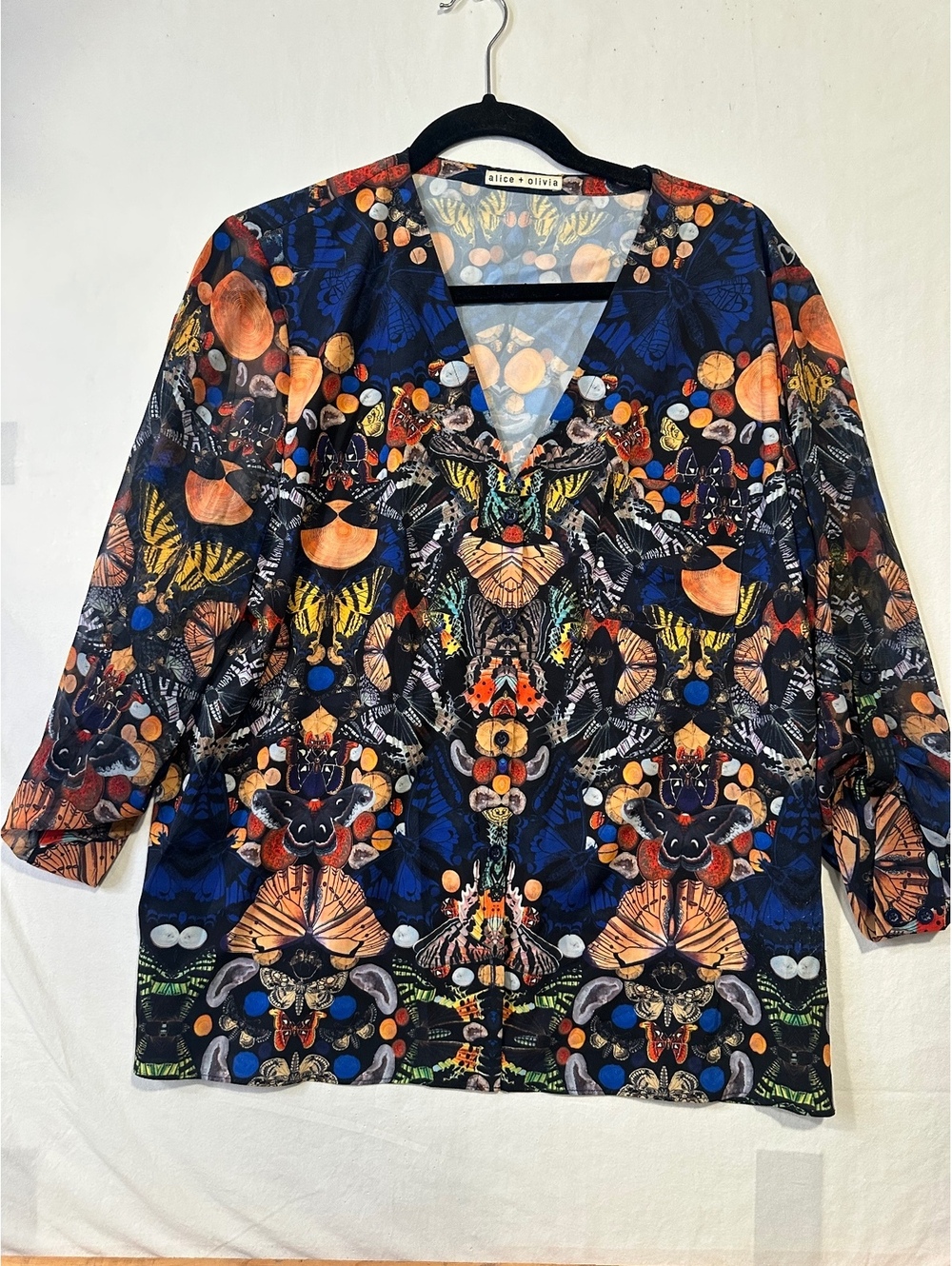 Alice + Olivia Butterfly Print Statement Jacket Blazer Black Multicolor